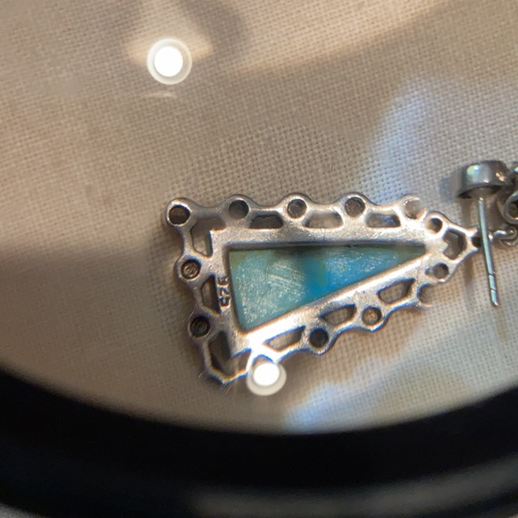 Turquoise triangle shaped  1 3/4” pierced 9.25 Silver earrings. Beautiful ‼️ - Picture 2 of 3